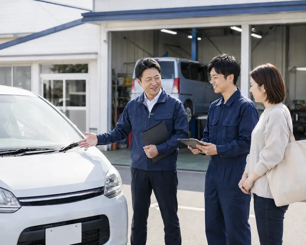 お客様へ車を案内するスタッフ
